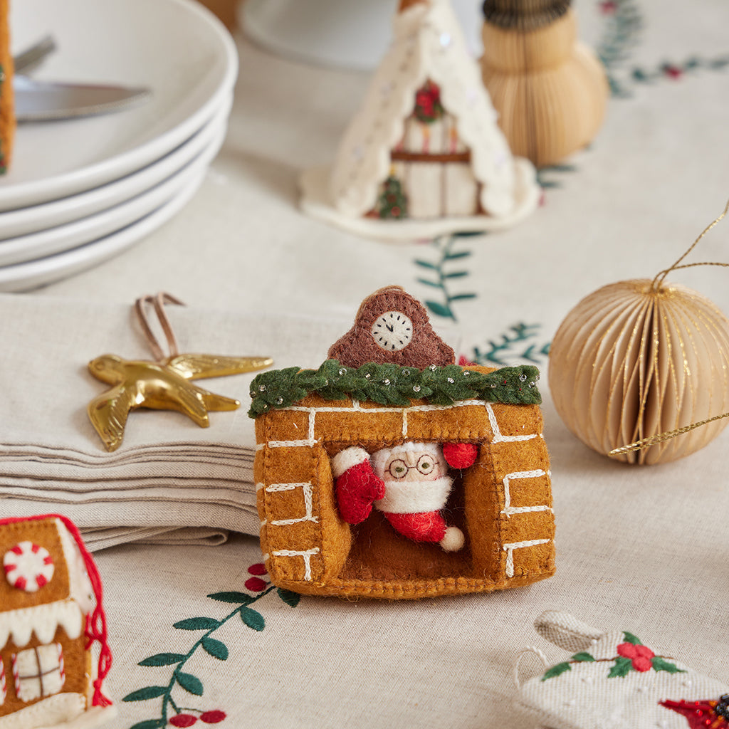 Santa in Fireplace Ornament