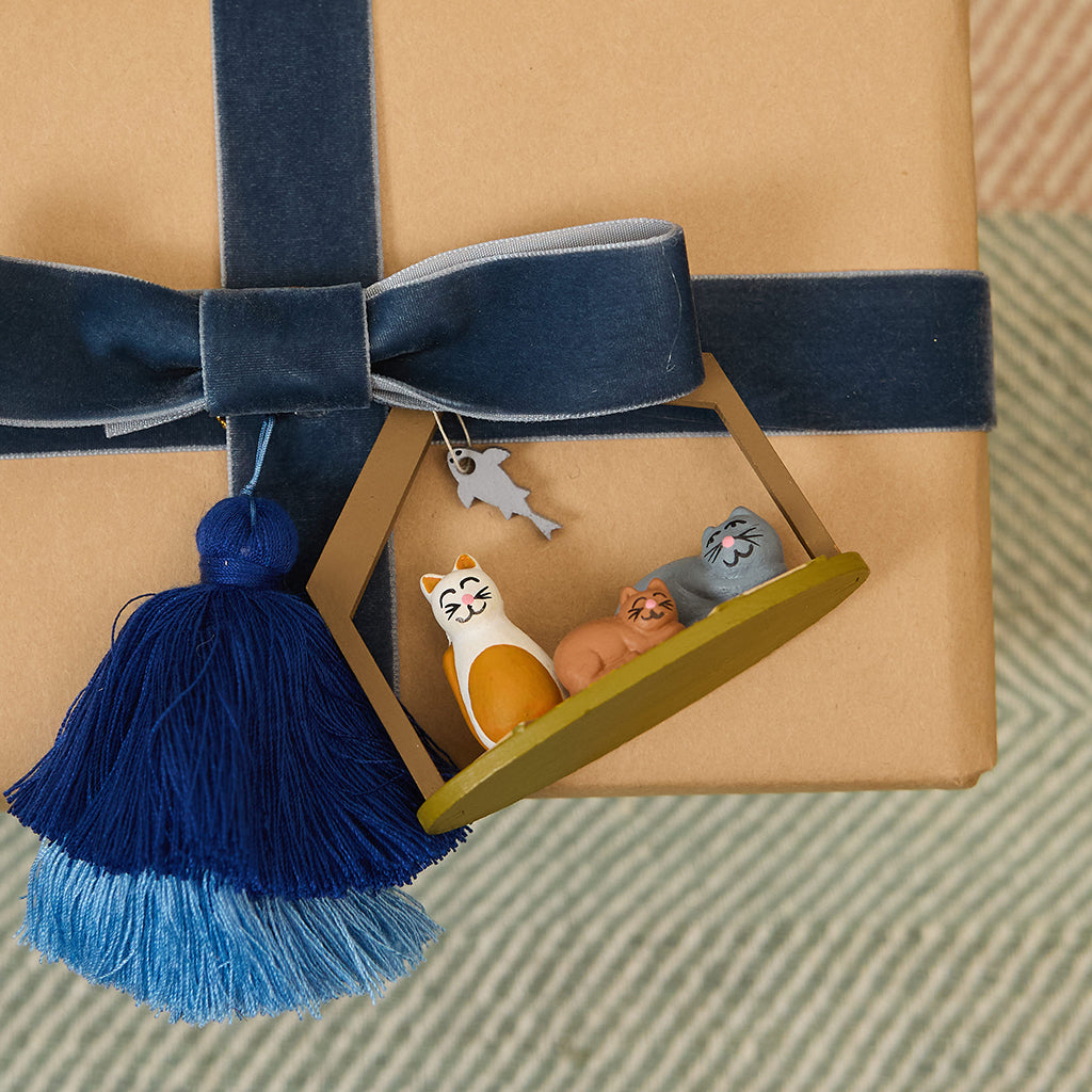 Cat Nativity Wood Ornament