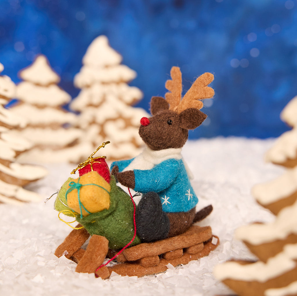 Rudolph on Sled Ornament