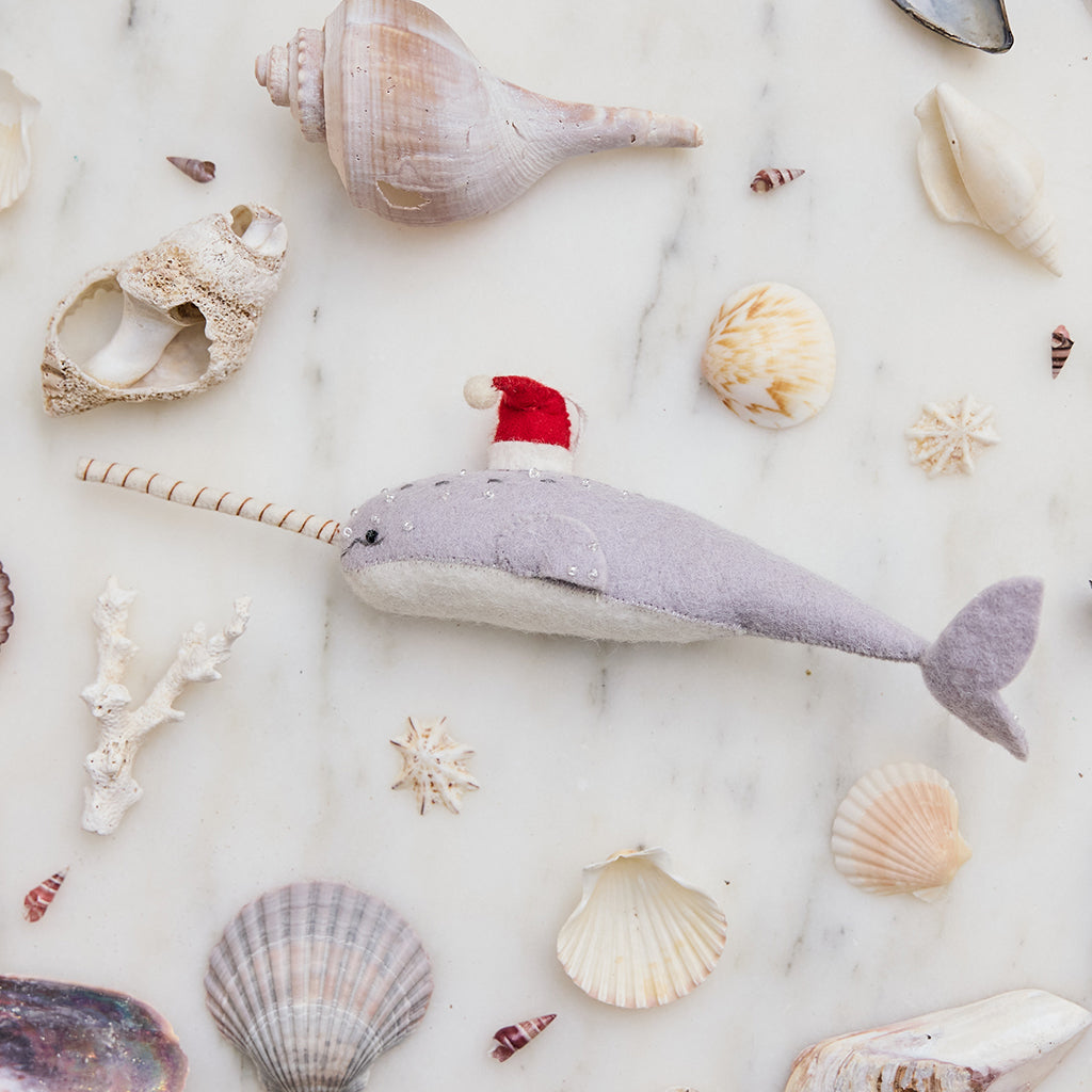 Santa Gray-Blue Narwhal Ornament