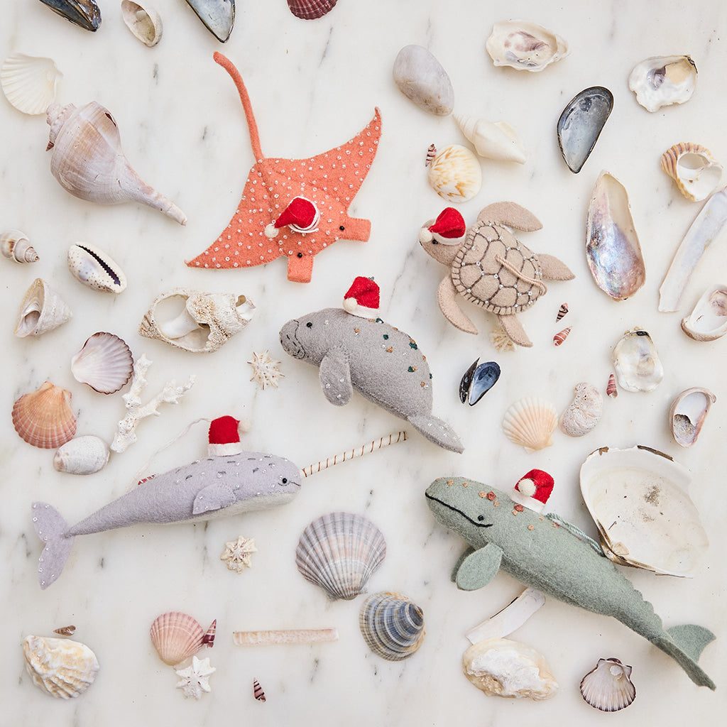Santa Gray-Blue Narwhal Ornament