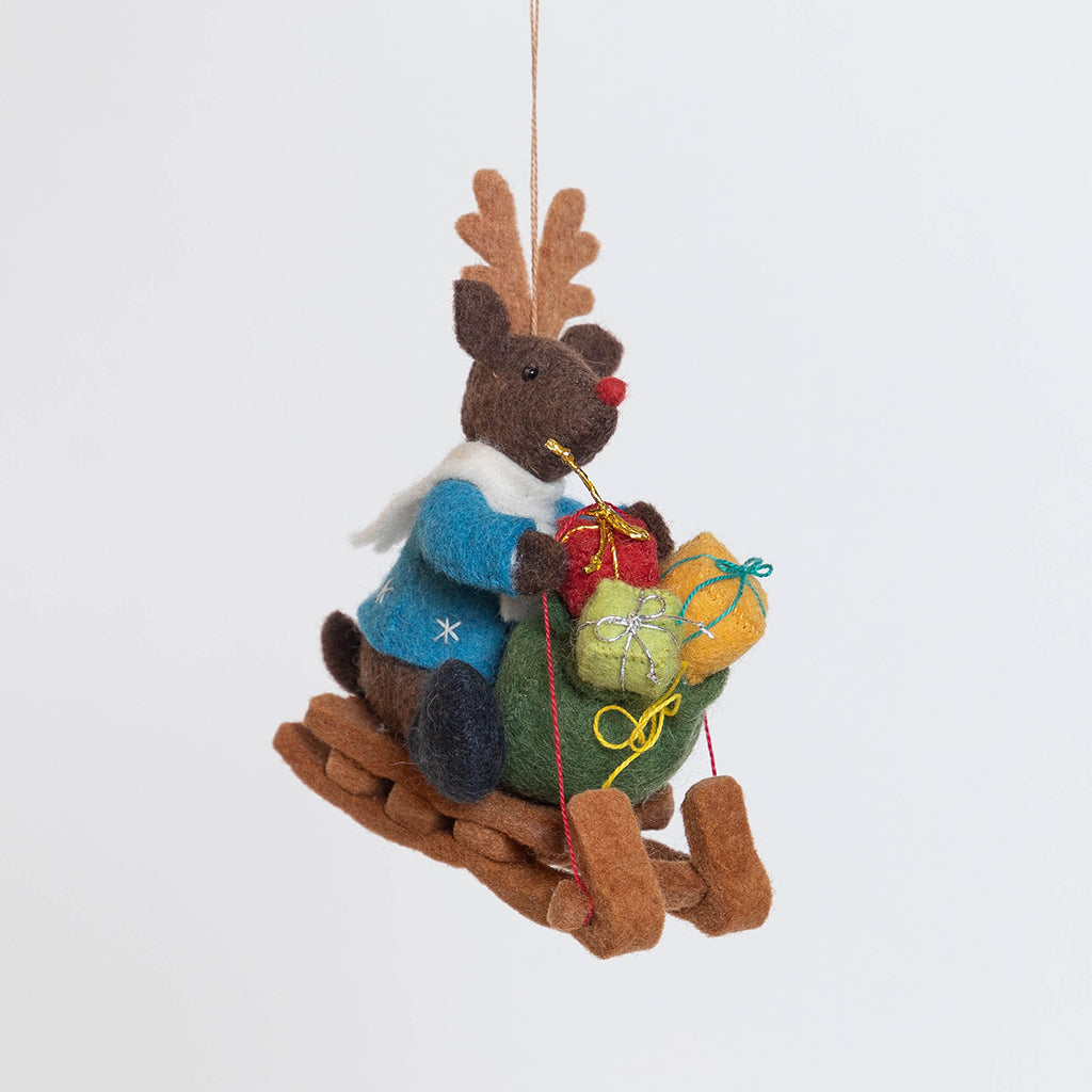 Rudolph on Sled Ornament