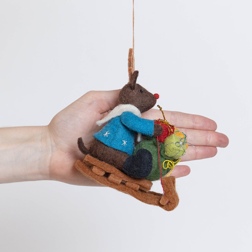 Rudolph on Sled Ornament