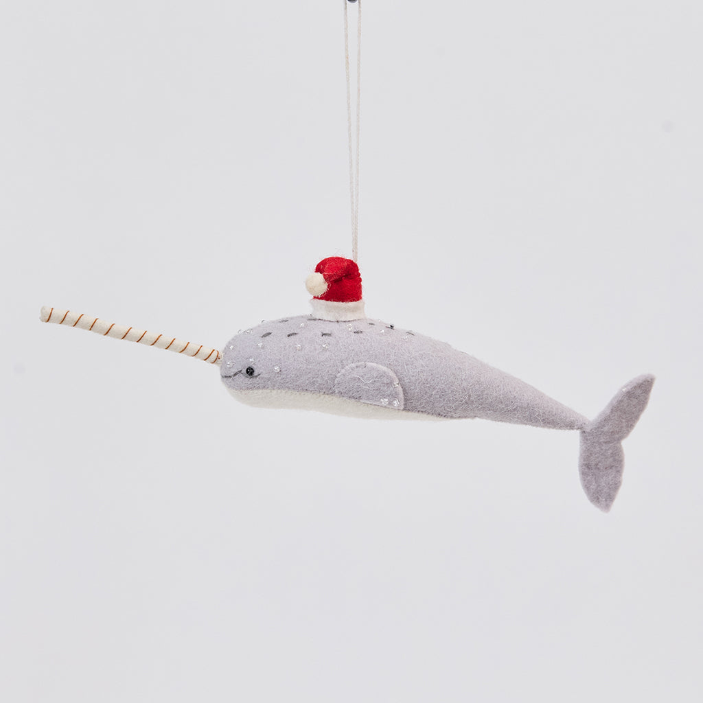 Santa Gray-Blue Narwhal Ornament