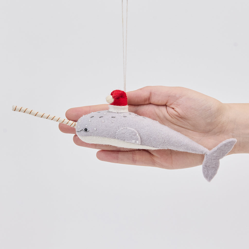 Santa Gray-Blue Narwhal Ornament