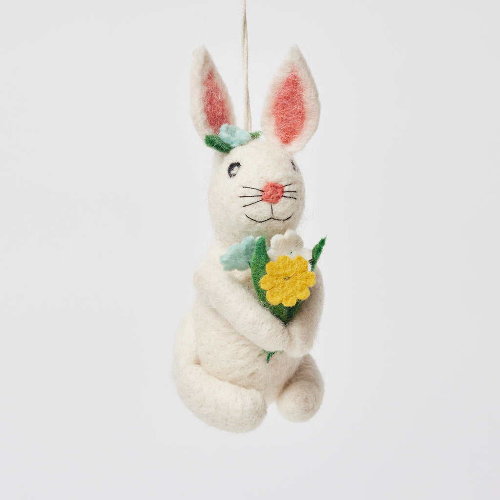 Spring Flowers White Bunny