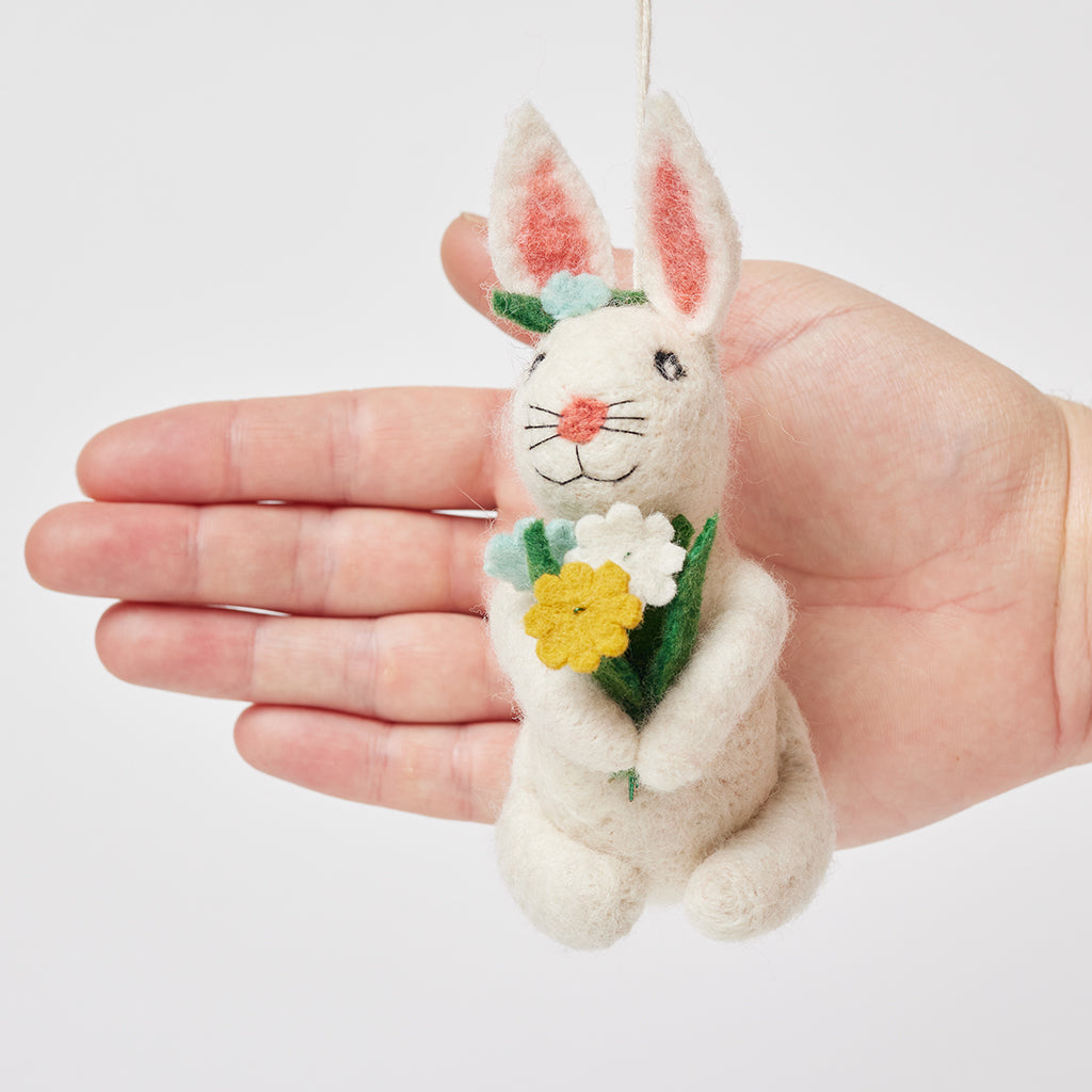 Spring Flowers White Bunny